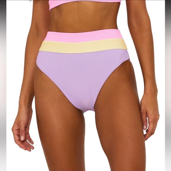 Beach Riot Other - Beach Riot Pastel Ribbed High-Waist Bikini Bottom — Lavender, Pink & Pale Yellow